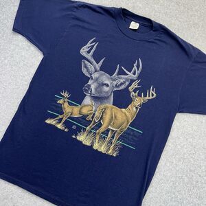 VTG Cotton Grove Deer T-Shirt Mens Large L Blue Buck USA Made 90s Y2K Dated 1994
